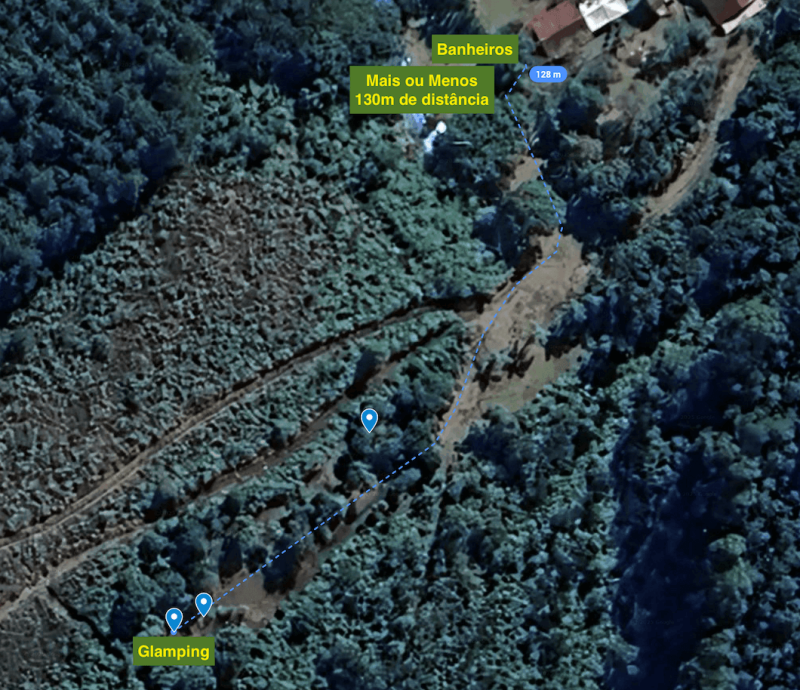 Distância entro o Glamping e Banheiros